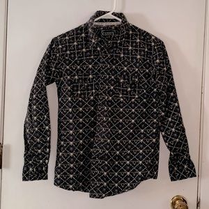 Cowboy Hardware black long sleeve western shirt with skull and barbed wire